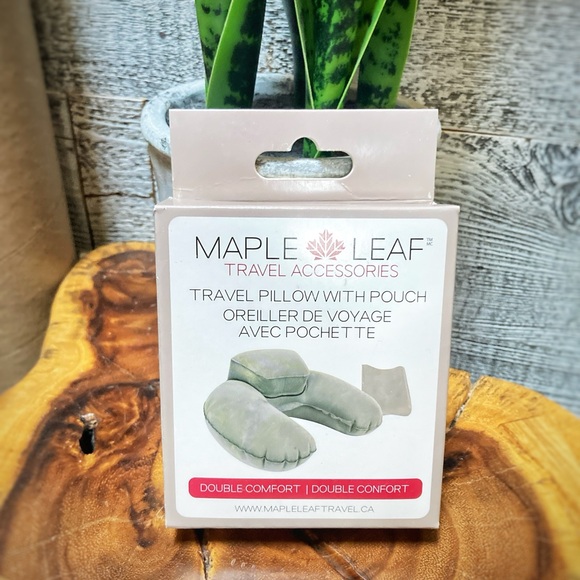 3/$30 | Maple Leaf | NIB Inflatable Travel Pillow with Pouch - Gray - Picture 1 of 2